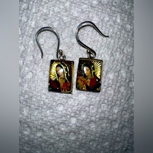 Sterling Silver 925 Guadalupe Dangle Earrings Made In Mexico‎
